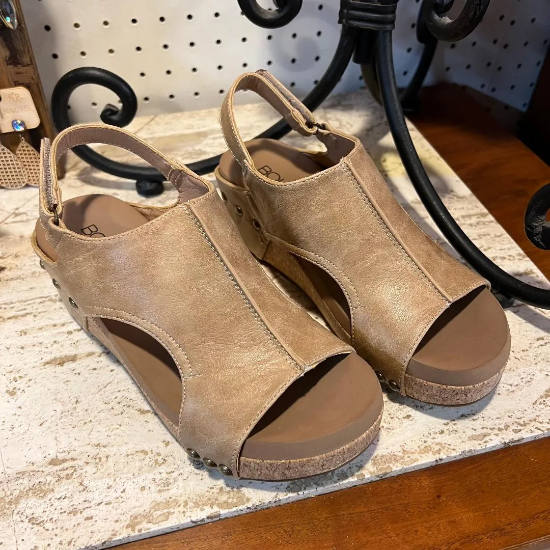 Volta ll Taupe Smooth Platform Wedge/Sandals
