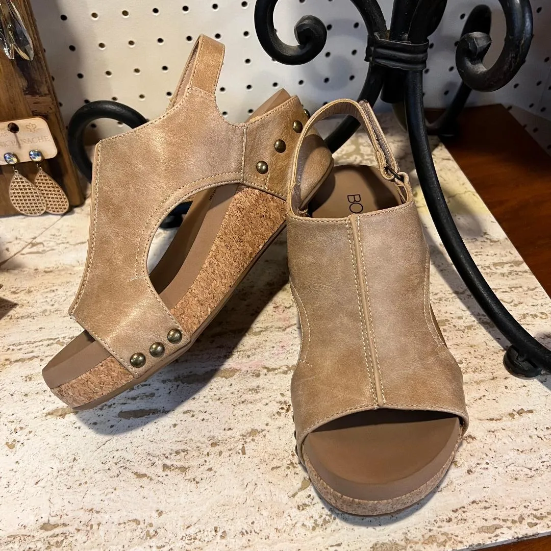 Volta ll Taupe Smooth Platform Wedge/Sandals