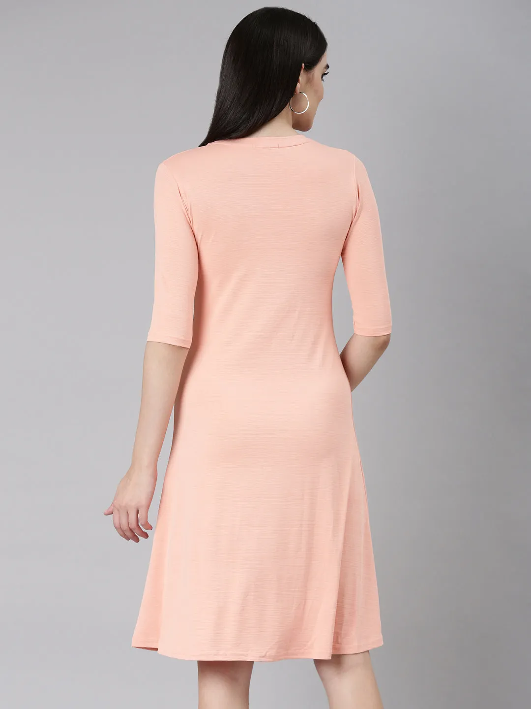 Women Peach Typographic A-Line Dress