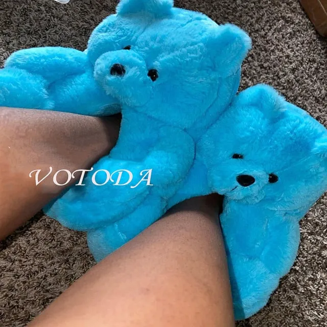Women Plush House Shoes Cartoon Bear Slipper
