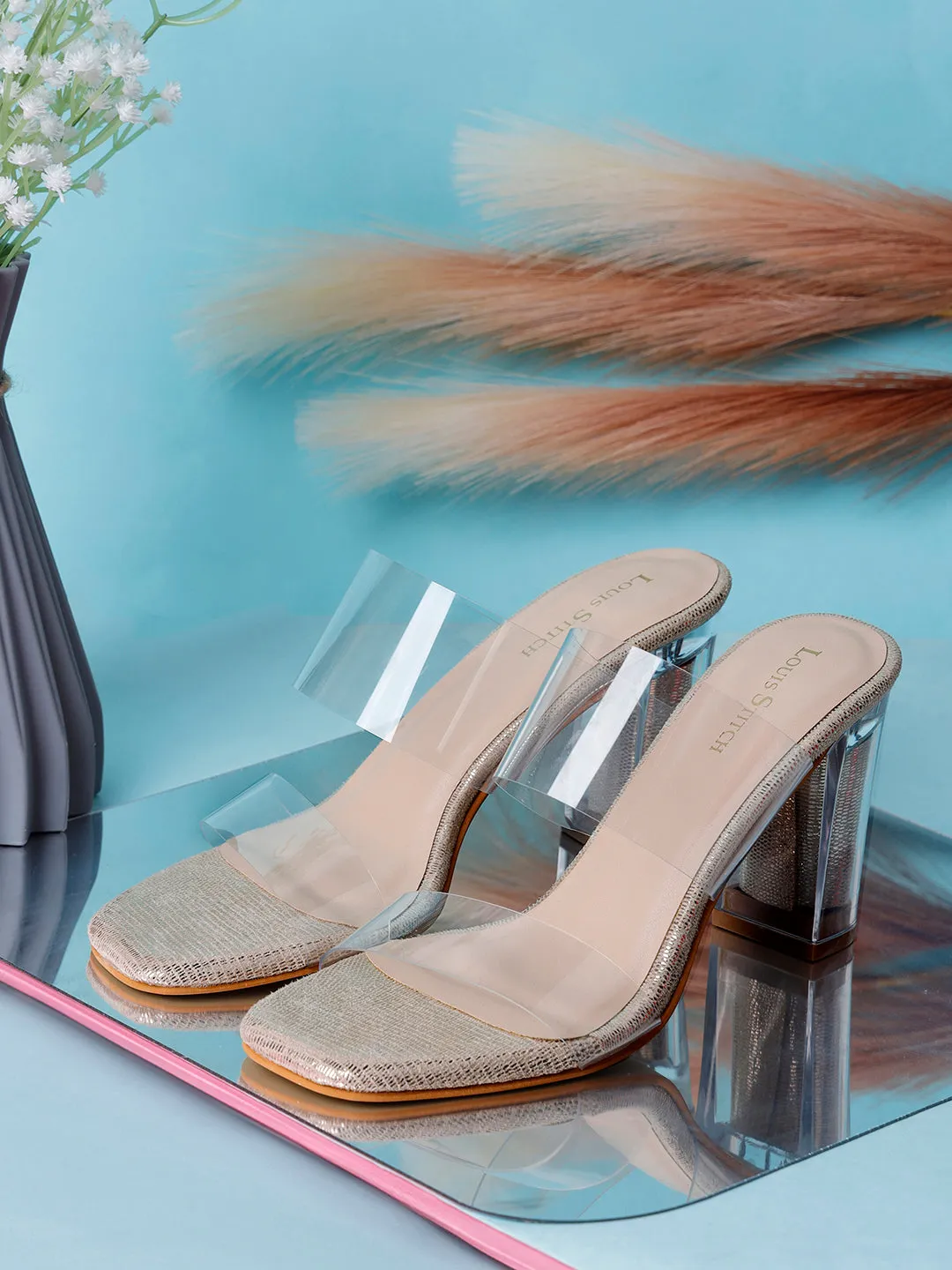 Women's Transparent Double Straps Golden Lightweight Sandals